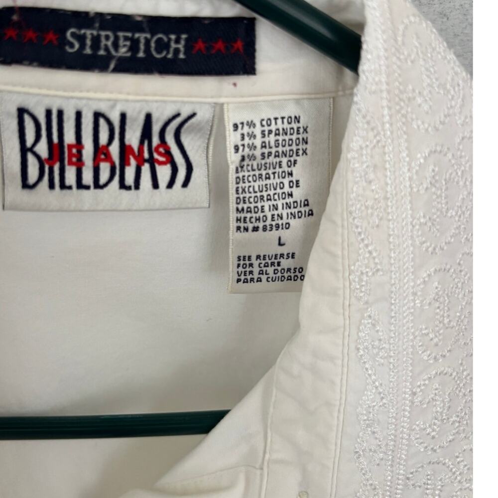 Vintage 90's Y2K White Long Sleeve Button Down Blouse Size L Detailed Collar - Picture 2 of 8